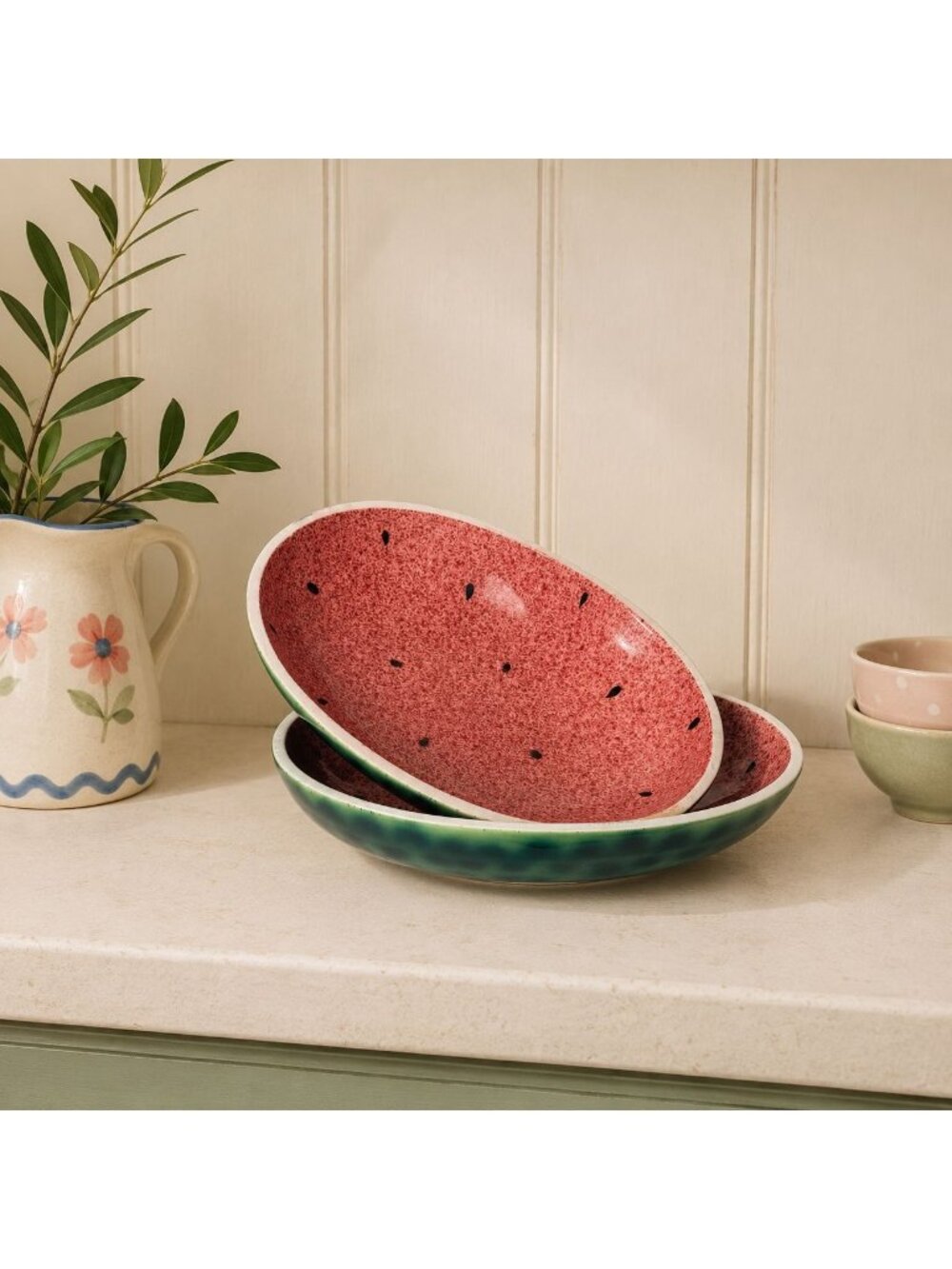 Vintage Shafford Watermelon Bowls Set 2 Ceramic Fruit Dish Summer Kitchen
